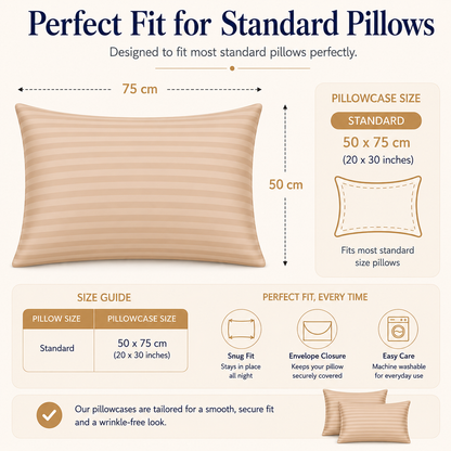 250 Thread Count Stripe Pillowcase Set – 100% Cotton Hotel Quality Bedding | Night Zone