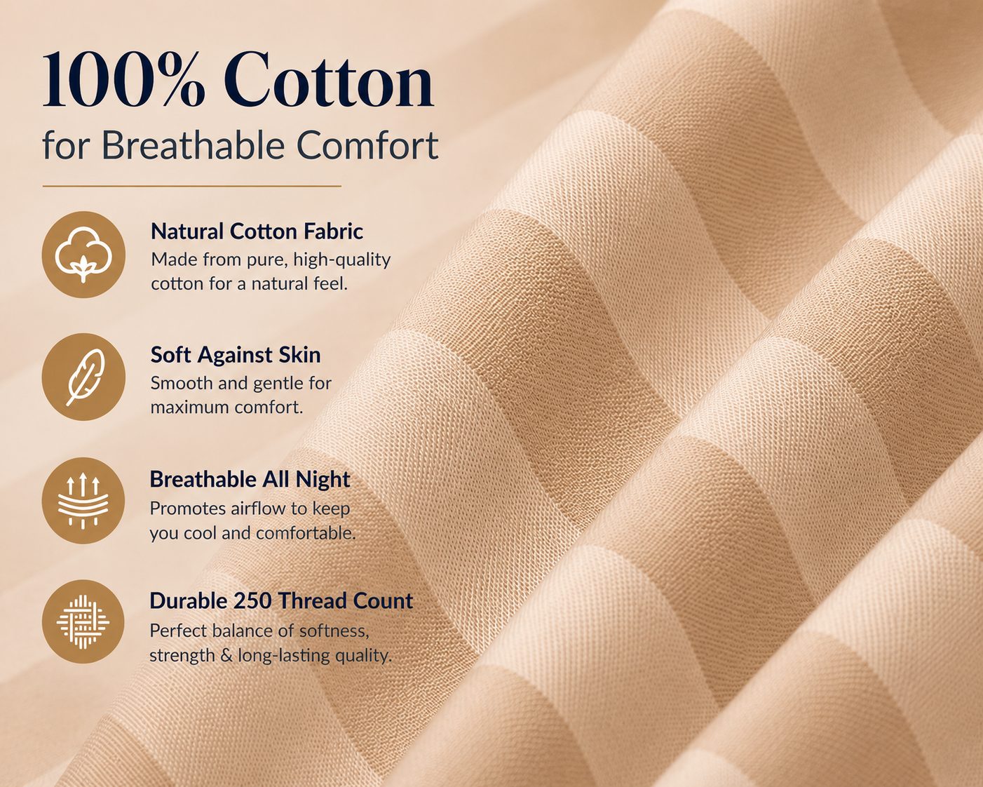 250 Thread Count Stripe Pillowcase Set – 100% Cotton Hotel Quality Bedding | Night Zone