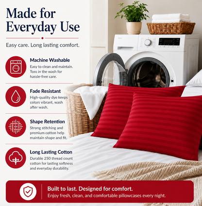 250 Thread Count Stripe Pillowcase Set – 100% Cotton Hotel Quality Bedding | Night Zone