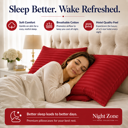 250 Thread Count Stripe Pillowcase Set – 100% Cotton Hotel Quality Bedding | Night Zone