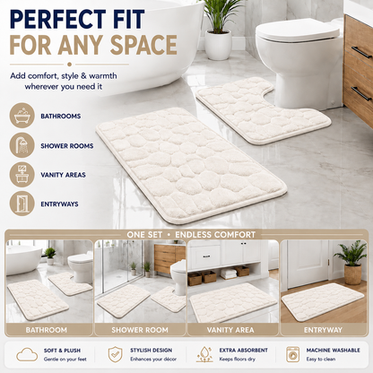 Pebble Stone Bath Mat Set – Soft Absorbent Non Slip Bathroom Rug Set | Night Zone