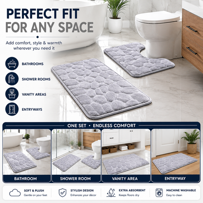 Pebble Stone Bath Mat Set – Soft Absorbent Non Slip Bathroom Rug Set | Night Zone