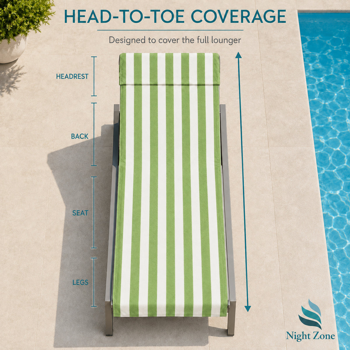 Microfiber Striped Beach & Sun Lounger Towel with Hood | Night Zone