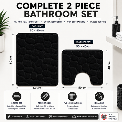 Pebble Stone Bath Mat Set – Soft Absorbent Non Slip Bathroom Rug Set | Night Zone