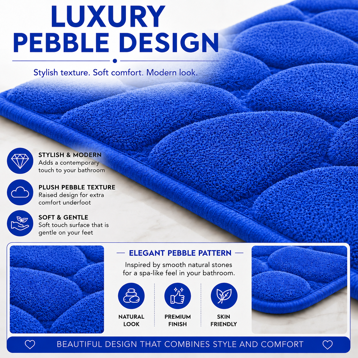Pebble Stone Bath Mat Set – Soft Absorbent Non Slip Bathroom Rug Set | Night Zone