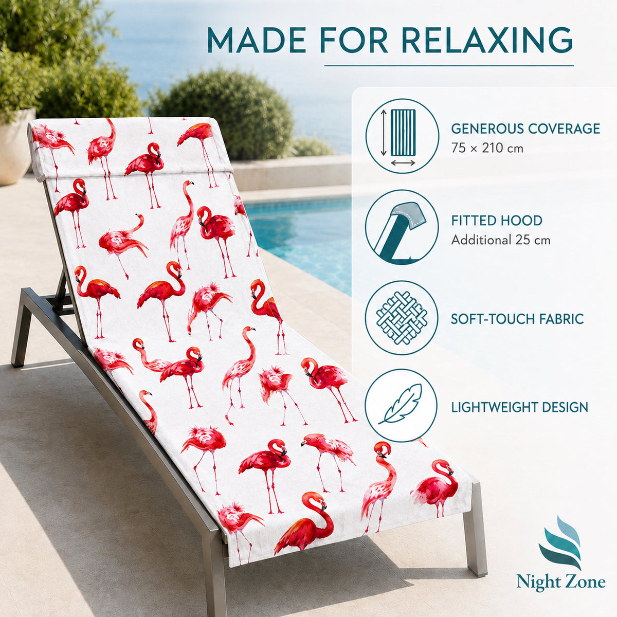 Printed Microfiber Beach & Sun Lounger Towel with Hood | Night Zone