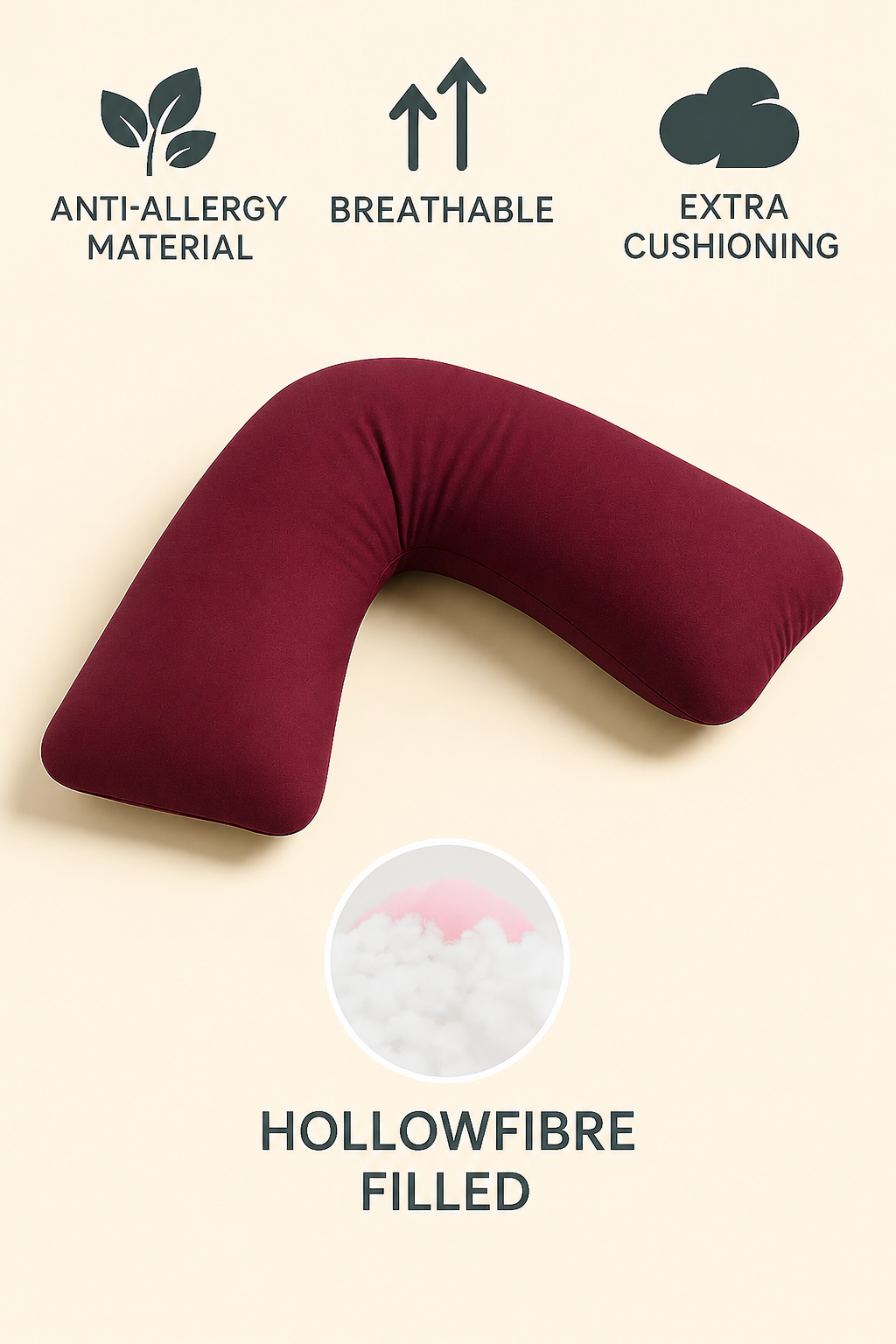 Easy Care Polycotton Orthopaedic V Shaped Pillow with Case or V Pillowcase Only | Night Zone