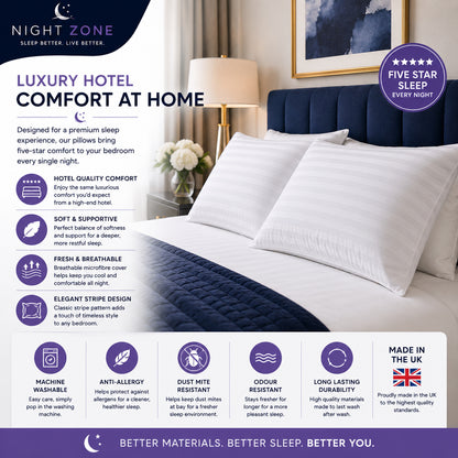 Satin Stripe Pillows – Soft Hollow Fibre Hotel Quality Pillows | Night Zone