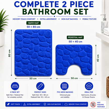 Pebble Stone Bath Mat Set – Soft Absorbent Non Slip Bathroom Rug Set | Night Zone