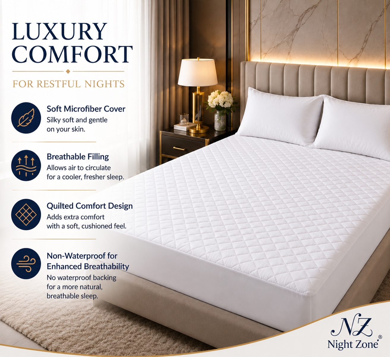 Microfiber Quilted Mattress Protector Extra Deep 30cm – Soft Breathable Mattress Cover | Night Zone