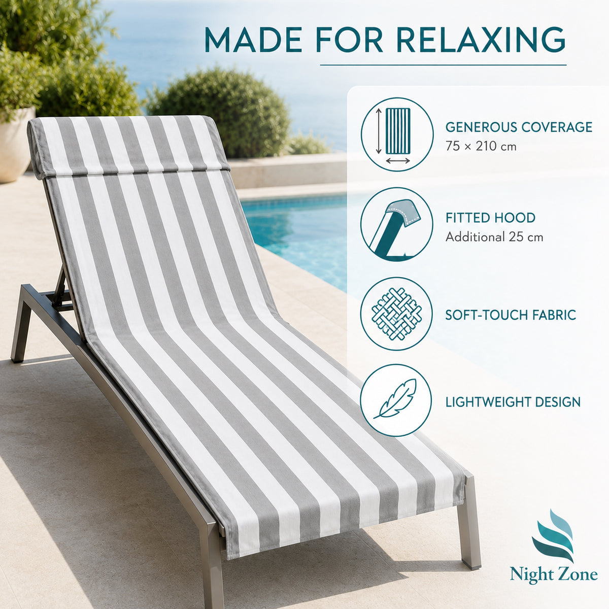 Microfiber Striped Beach & Sun Lounger Towel with Hood | Night Zone