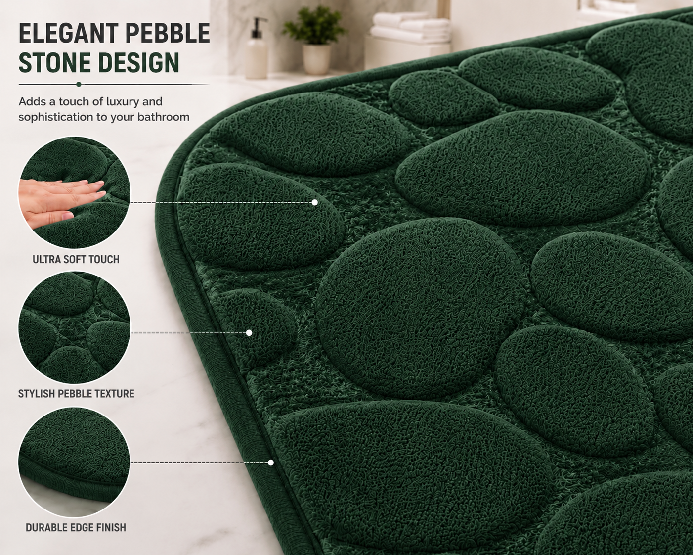 Pebble Stone Bath Mat Set – Soft Absorbent Non Slip Bathroom Rug Set | Night Zone