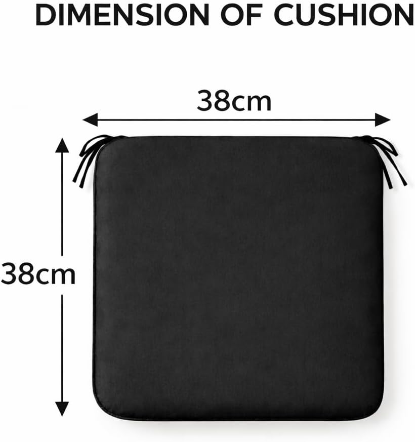 Pack of 4 Waterproof Chair Pads 38 x 38 cm – Indoor & Outdoor Seat Cushions with Ties | Night Zone