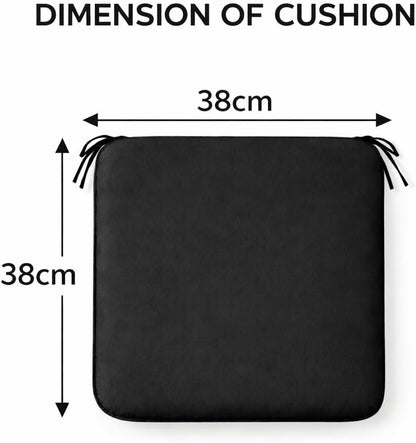 Pack of 4 Waterproof Chair Pads 38 x 38 cm – Indoor & Outdoor Seat Cushions with Ties | Night Zone
