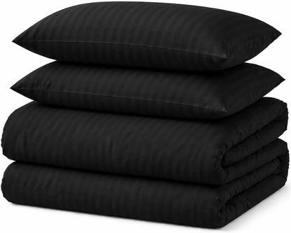 Microfiber Embossed Stripe Duvet Cover Set – Soft Touch Hotel Style Bedding | Night Zone