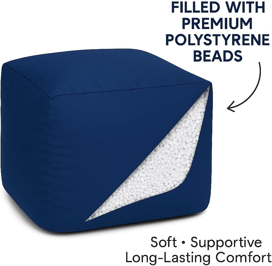 Waterproof Bean Bag Footstool Poufy Cube 40x40cm – Indoor & Outdoor Seating | Night Zone