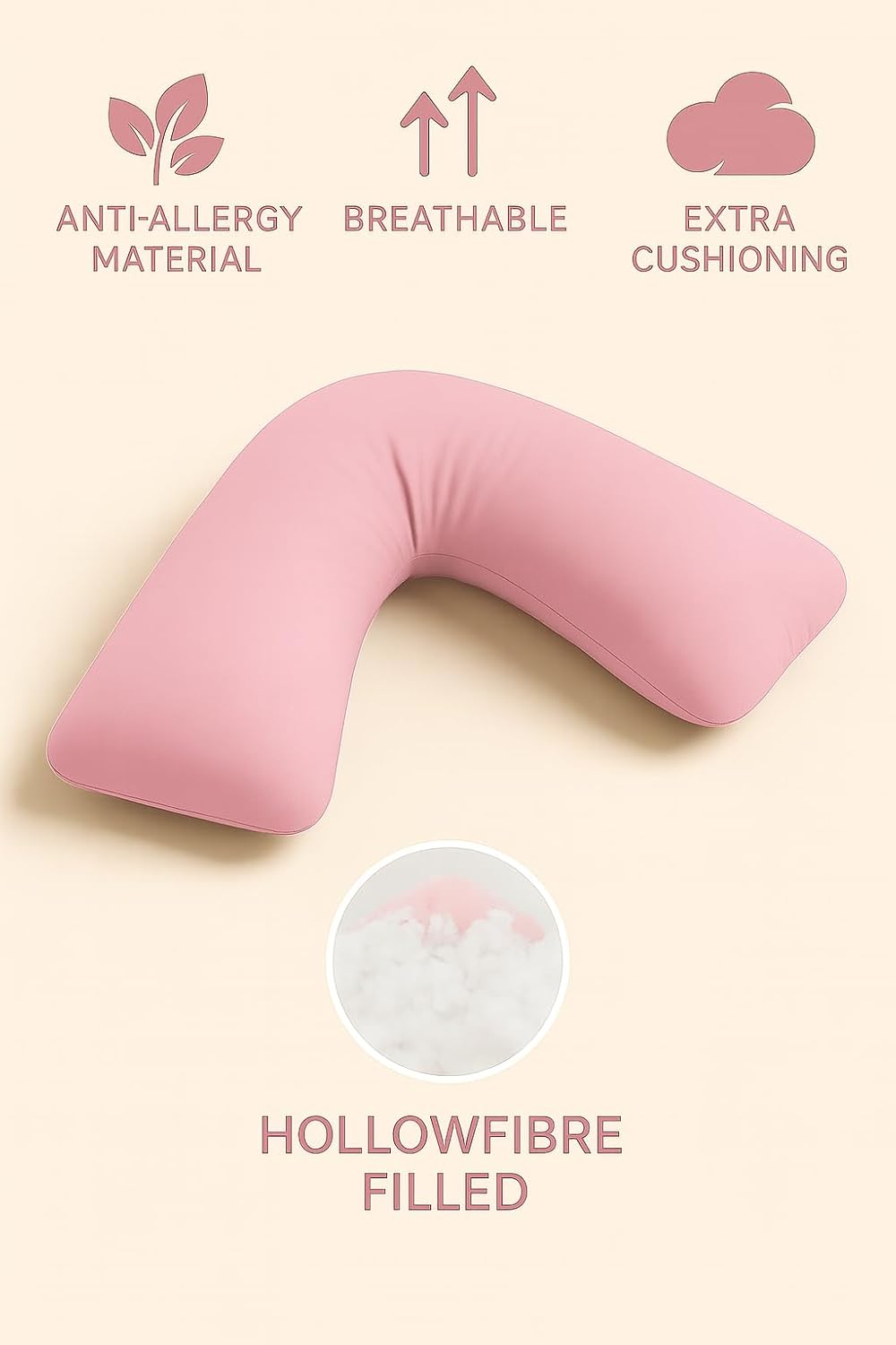 Easy Care Polycotton Orthopaedic V Shaped Pillow with Case or V Pillowcase Only | Night Zone