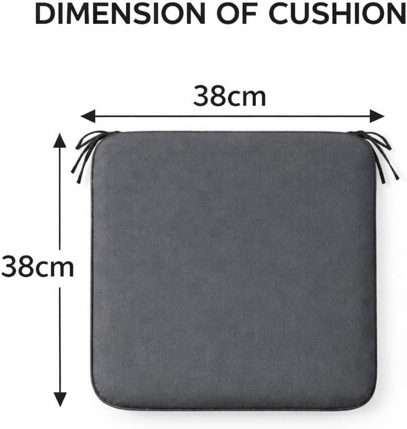 Pack of 4 Waterproof Chair Pads 38 x 38 cm – Indoor & Outdoor Seat Cushions with Ties | Night Zone