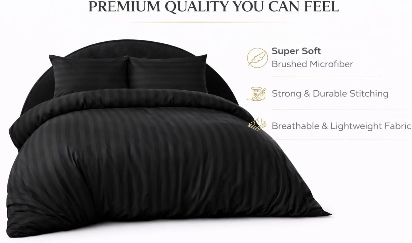 Microfiber Embossed Stripe Duvet Cover Set – Soft Touch Hotel Style Bedding | Night Zone
