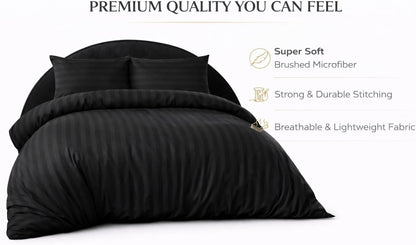 Microfiber Embossed Stripe Duvet Cover Set – Soft Touch Hotel Style Bedding | Night Zone