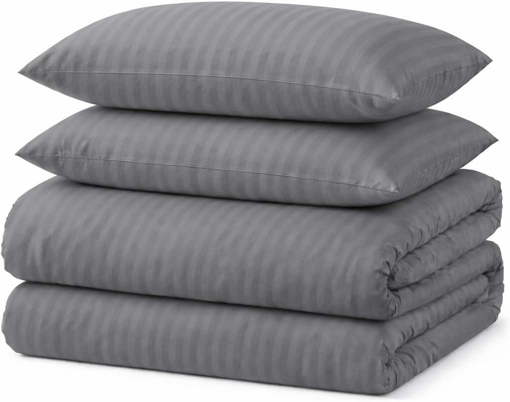 Microfiber Embossed Stripe Duvet Cover Set – Soft Touch Hotel Style Bedding | Night Zone