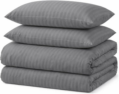 Microfiber Embossed Stripe Duvet Cover Set – Soft Touch Hotel Style Bedding | Night Zone