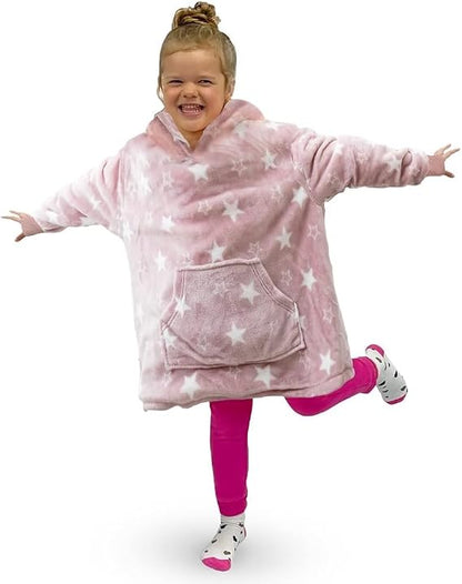 Children's Teddy Fleece Hoodie Blanket – Oversized Wearable Soft Warm Fluffy One Size | Night Zone