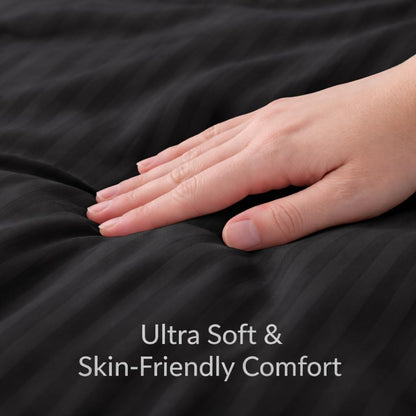 Microfiber Embossed Stripe Duvet Cover Set – Soft Touch Hotel Style Bedding | Night Zone
