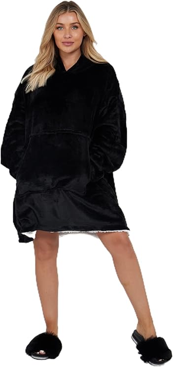 Oversize Teddy Sherpa Hoodie Blanket – Wearable Fleece Blanket with Sleeves | Night Zone