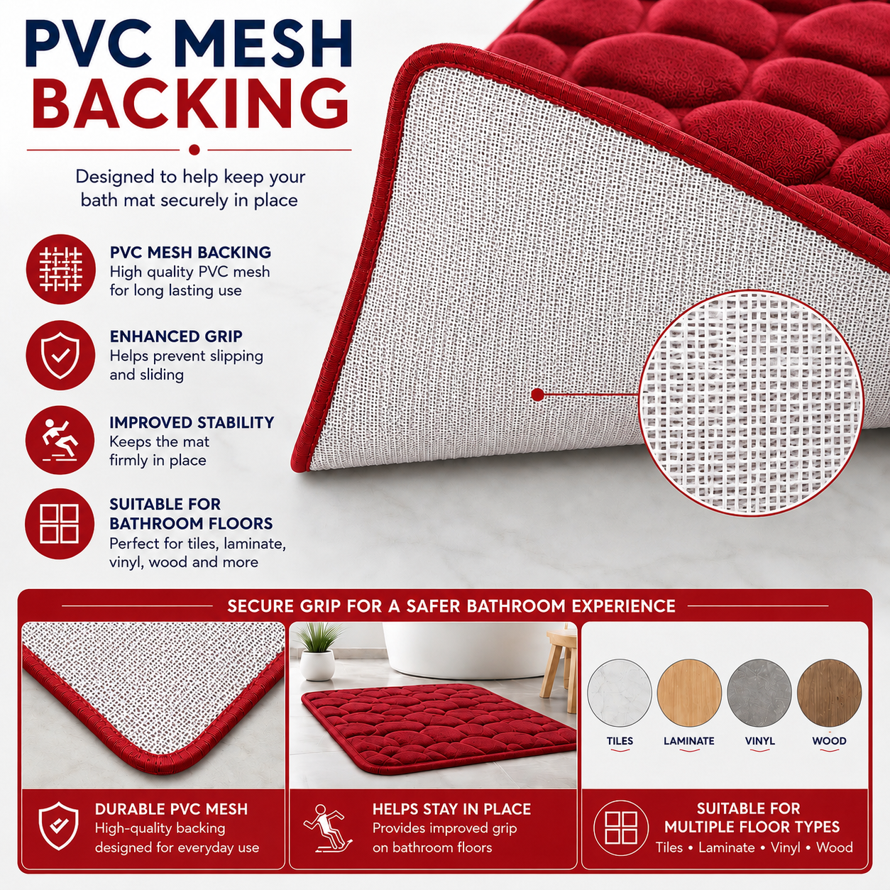 Pebble Stone Bath Mat Set – Soft Absorbent Non Slip Bathroom Rug Set | Night Zone