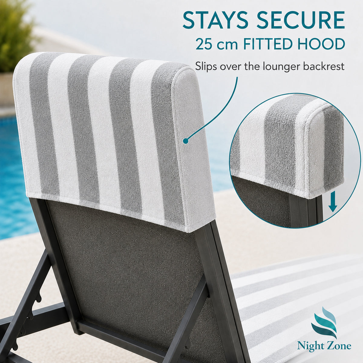 Microfiber Striped Beach & Sun Lounger Towel with Hood | Night Zone