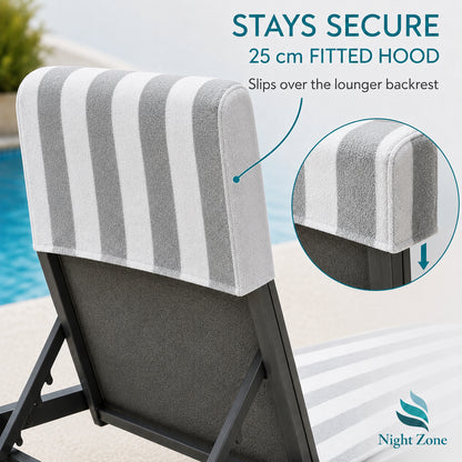 Microfiber Striped Beach & Sun Lounger Towel with Hood | Night Zone