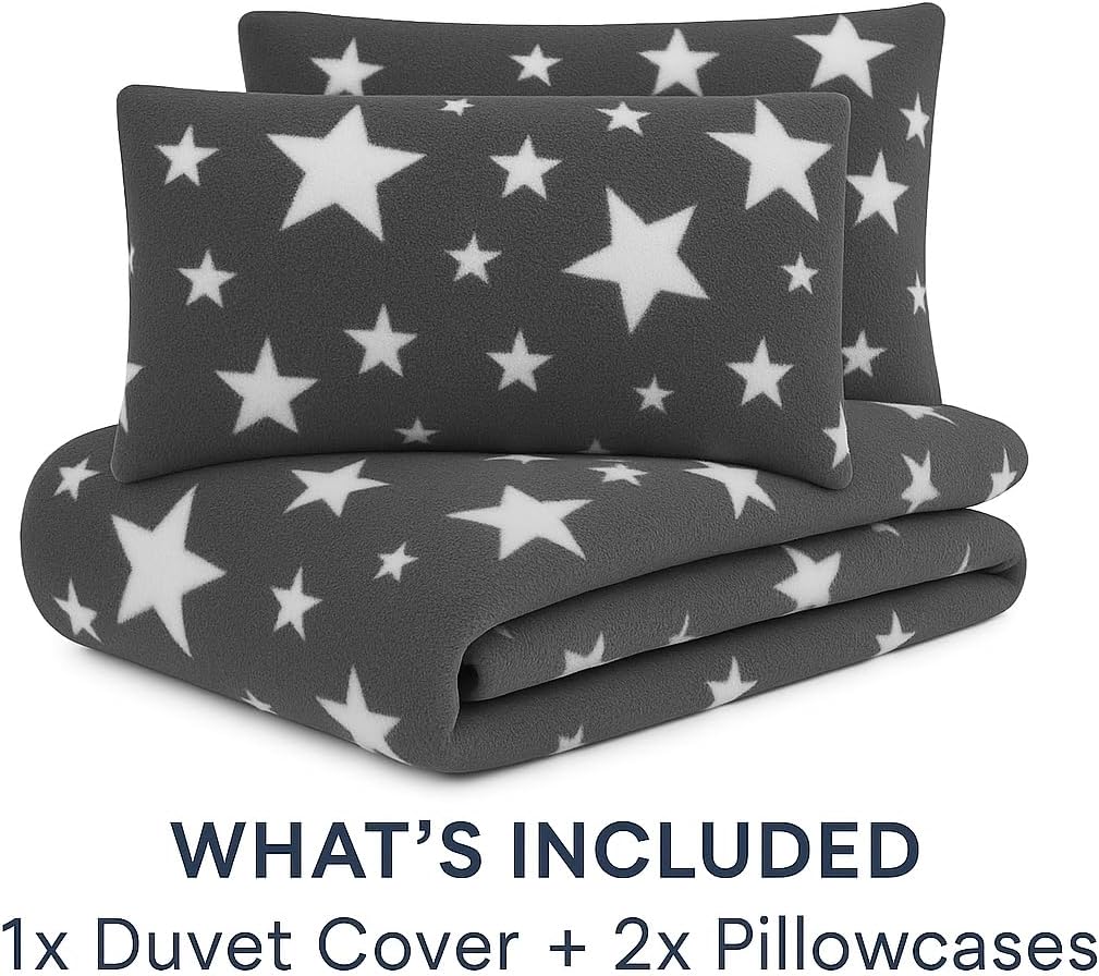 Teddy Star Fleece Duvet Cover Set – Soft Cosy Kids Teddy Bear Bedding | Night Zone