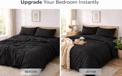 Microfiber Embossed Stripe Duvet Cover Set – Soft Touch Hotel Style Bedding | Night Zone
