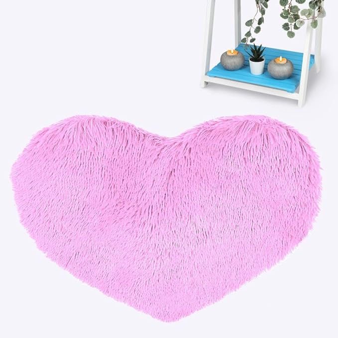 Heart Faux Fur Rug 65x65cm – Soft Fluffy Non-Slip Bedroom Rugs| Night Zone