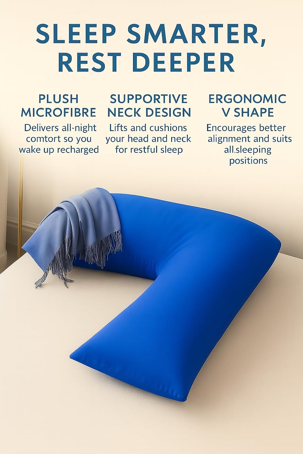 Easy Care Polycotton Orthopaedic V Shaped Pillow with Case or V Pillowcase Only | Night Zone
