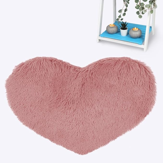 Heart Faux Fur Rug 65x65cm – Soft Fluffy Non-Slip Bedroom Rugs| Night Zone