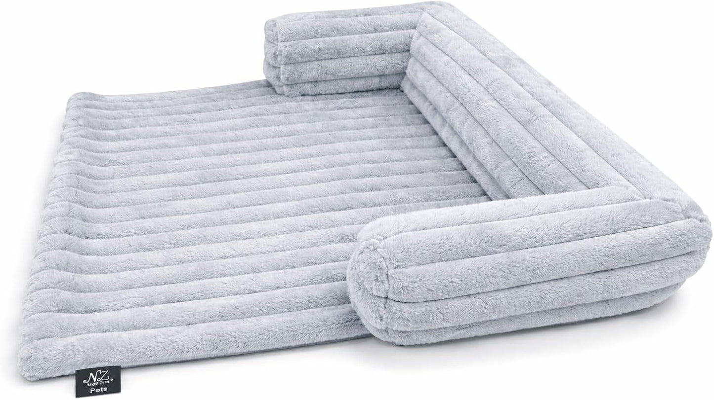 Waterproof Ribbed Plush Pet Bed – Cord Sofa Dog & Cat Bed with Raised Sides | Night Zone