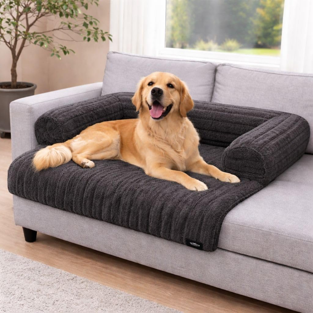 Waterproof Ribbed Plush Pet Bed – Cord Sofa Dog & Cat Bed with Raised Sides | Night Zone