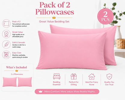 Housewife Polycotton Pillowcases Pair – Luxury Plain Dyed Easy Care Bedding | Night Zone