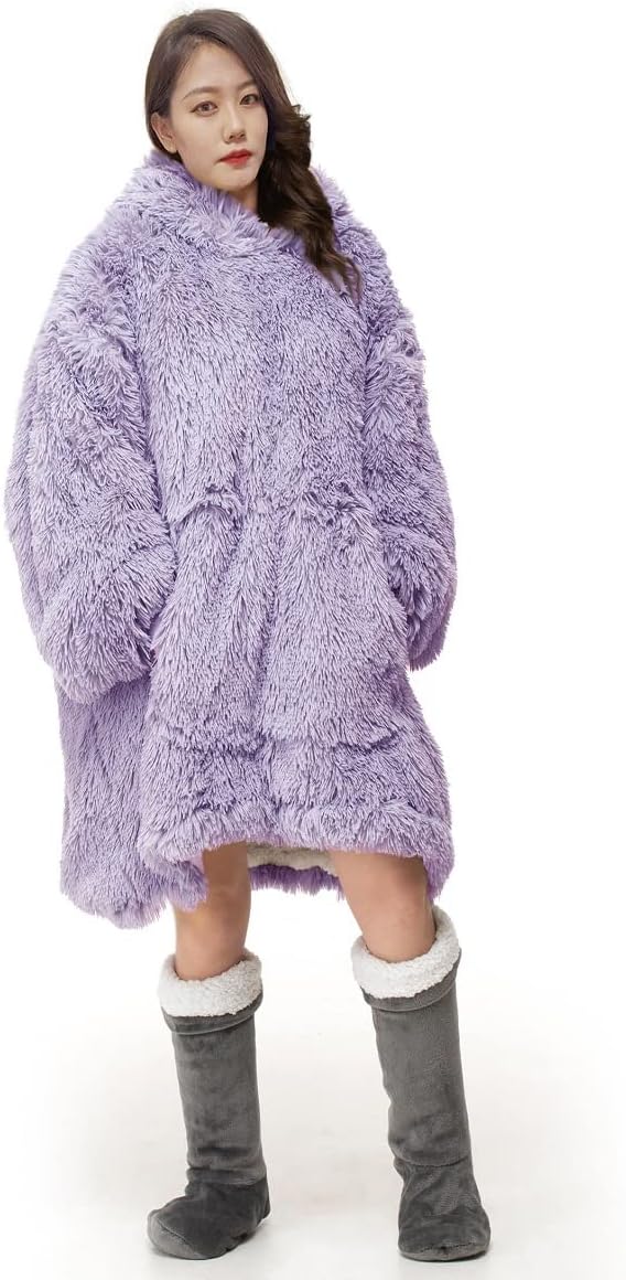 Cuddles Fluffy Sherpa Oversized Hoodie Blanket – Teddy Fleece Wearable Blanket | Night Zone