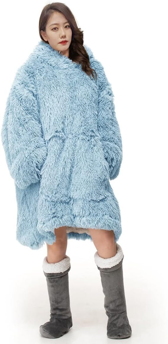 Cuddles Fluffy Sherpa Oversized Hoodie Blanket – Teddy Fleece Wearable Blanket | Night Zone