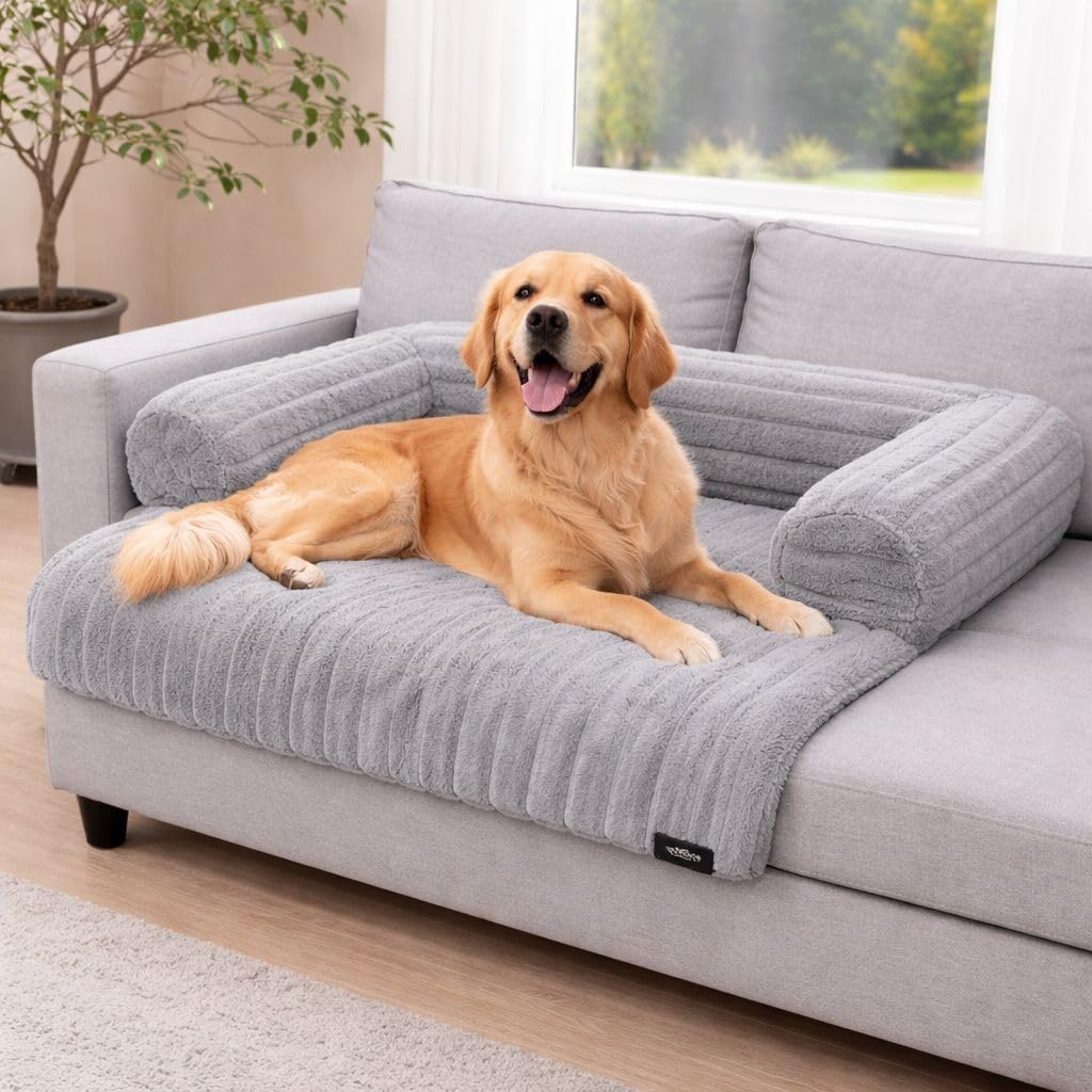 Waterproof Ribbed Plush Pet Bed – Cord Sofa Dog & Cat Bed with Raised Sides | Night Zone
