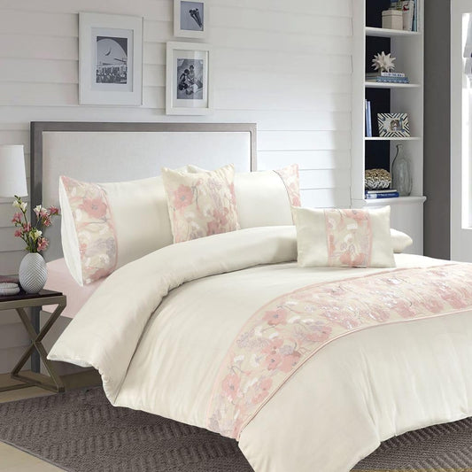 Savanna Embroidered Floral Duvet Cover Set – 100% Polyester Soft Touch Bedding | Night Zone