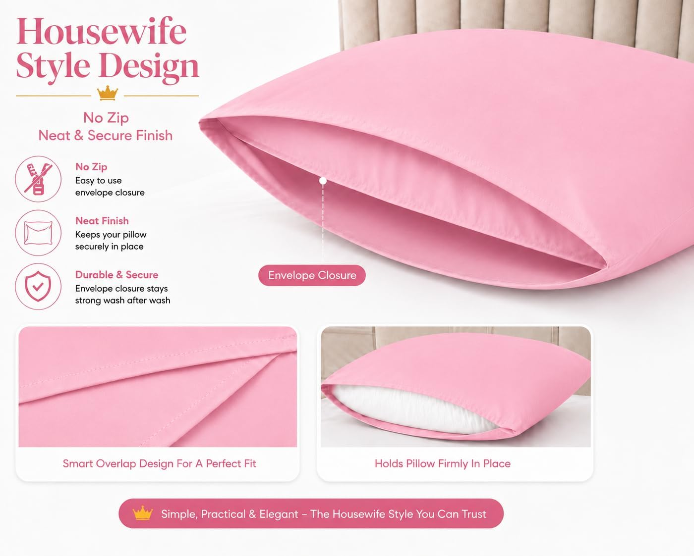 Housewife Polycotton Pillowcases Pair – Luxury Plain Dyed Easy Care Bedding | Night Zone