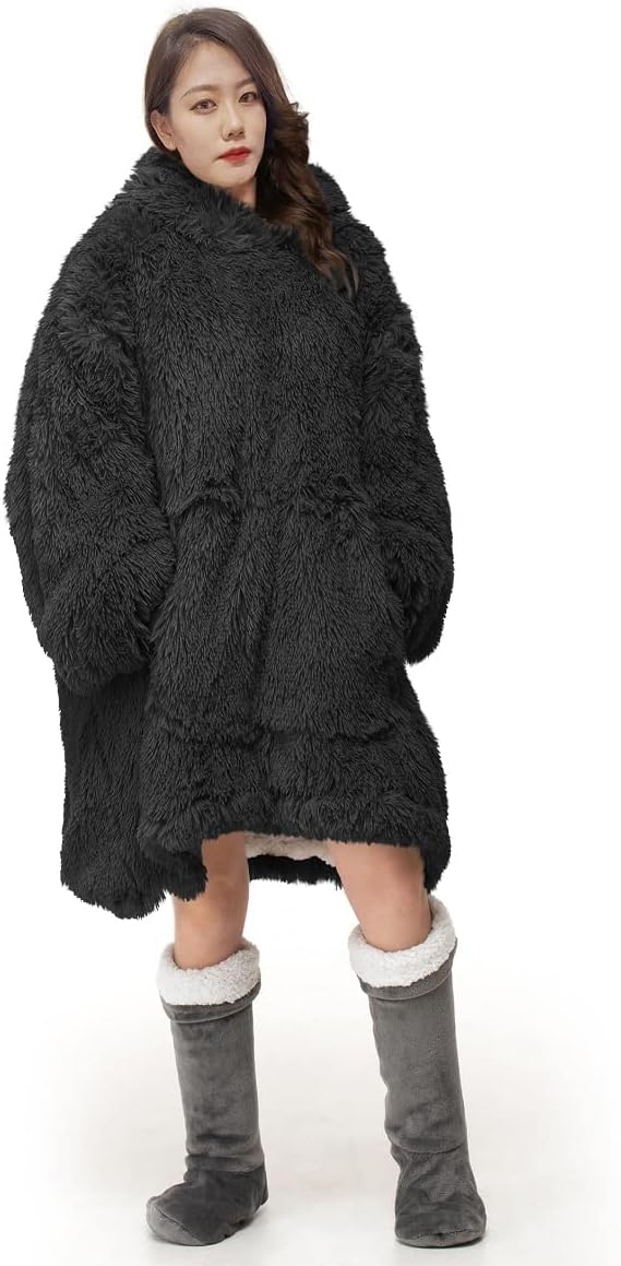 Cuddles Fluffy Sherpa Oversized Hoodie Blanket – Teddy Fleece Wearable Blanket | Night Zone