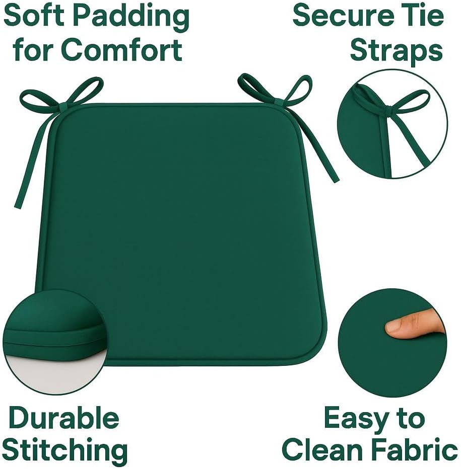 Multicolour Square Chair Seat Pads 38x38cm – 3cm Thick Cushions with Ties | Night Zone