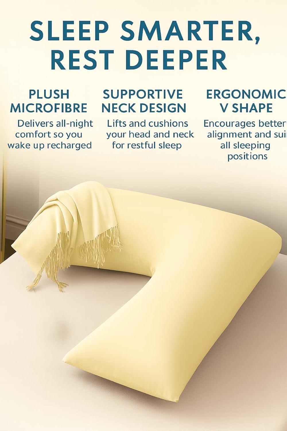 Easy Care Polycotton Orthopaedic V Shaped Pillow with Case or V Pillowcase Only | Night Zone