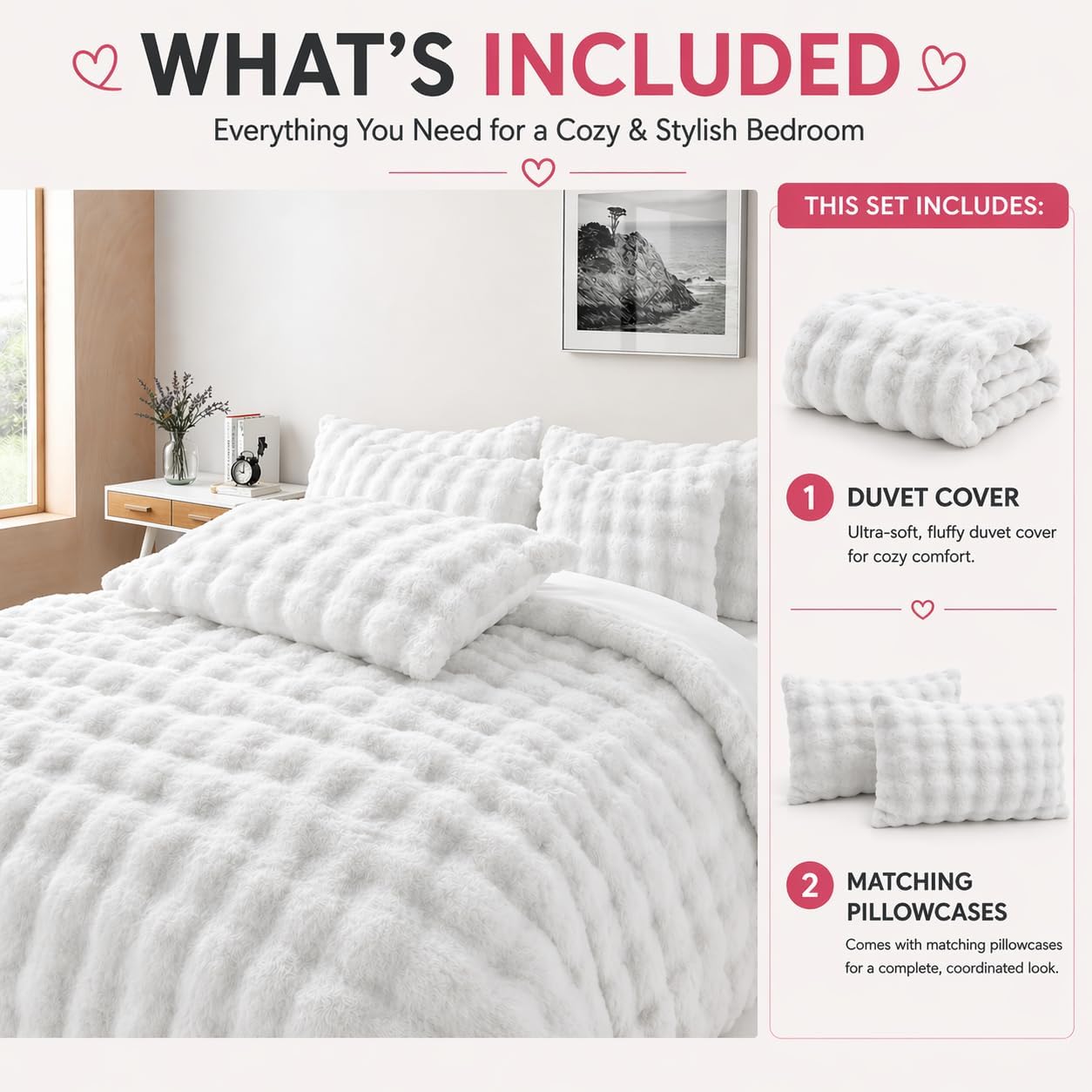 Teddy Square Fleece Duvet Cover Set – Ultra Soft Fluffy Plush Bedding | Night Zone