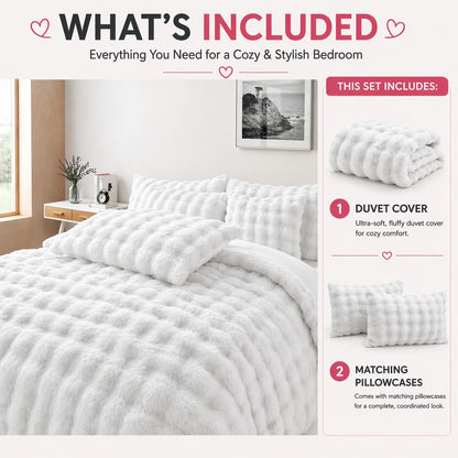 Teddy Square Fleece Duvet Cover Set – Ultra Soft Fluffy Plush Bedding | Night Zone